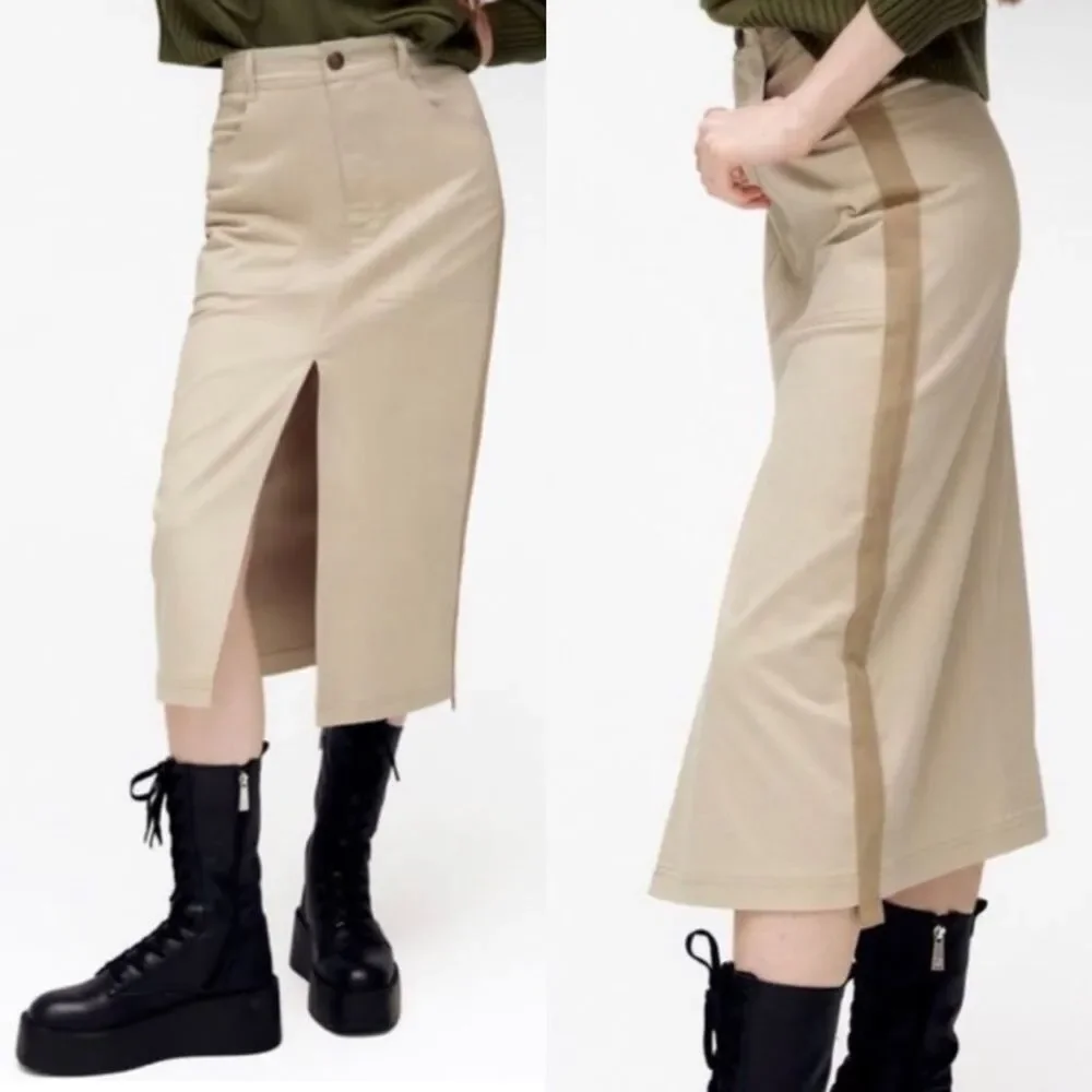 Zara Straight Midi Skirt Front Slit Pockets Size Medium